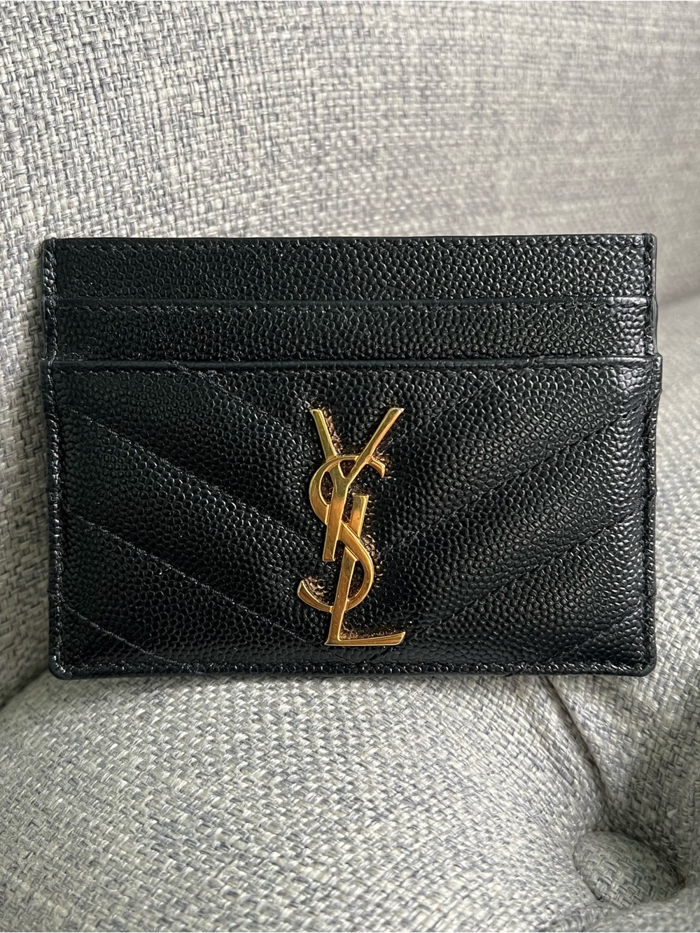 Saint Laurent Black Quilted Leather Card Case with Gold YSL Emblem